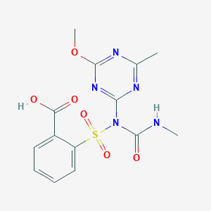 molecular formula C14H15N5O6S B14106065 Benzoic acid,2-[[[[(4-methoxy-6-methyl-1,3,5-triazin-2-yl)methylamino]carbonyl]amino]sulfonyl]- 