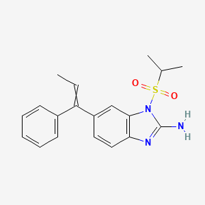 molecular formula C19H21N3O2S B14106067 6-(1-Phenylprop-1-en-1-yl)-1-(propane-2-sulfonyl)-1H-benzimidazol-2-amine 