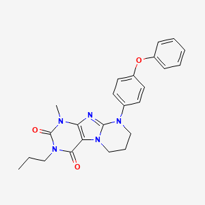 molecular formula C24H25N5O3 B14106729 1-methyl-9-(4-phenoxyphenyl)-3-propyl-6,7,8,9-tetrahydropyrimido[2,1-f]purine-2,4(1H,3H)-dione 