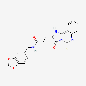 molecular formula C21H18N4O4S B14106816 N-[(2H-1,3-benzodioxol-5-yl)methyl]-3-{3-oxo-5-sulfanylidene-2H,3H,5H,6H-imidazo[1,2-c]quinazolin-2-yl}propanamide 