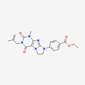 molecular formula C21H23N5O4 B14106838 ethyl 4-[1-methyl-3-(2-methylprop-2-en-1-yl)-2,4-dioxo-1,2,3,4,6,7-hexahydro-8H-imidazo[2,1-f]purin-8-yl]benzoate 