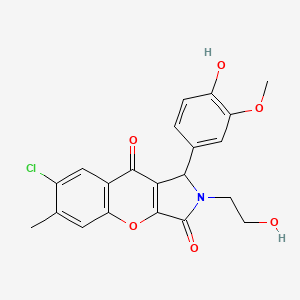 molecular formula C21H18ClNO6 B14106843 7-Chloro-2-(2-hydroxyethyl)-1-(4-hydroxy-3-methoxyphenyl)-6-methyl-1,2-dihydrochromeno[2,3-c]pyrrole-3,9-dione 