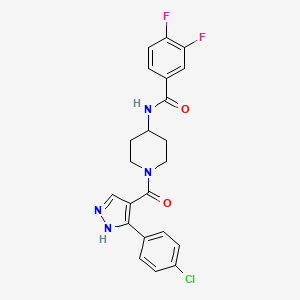 molecular formula C22H19ClF2N4O2 B14106856 N-(1-(3-(4-chlorophenyl)-1H-pyrazole-4-carbonyl)piperidin-4-yl)-3,4-difluorobenzamide 
