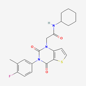 molecular formula C21H22FN3O3S B14106965 N-cyclohexyl-2-(3-(4-fluoro-3-methylphenyl)-2,4-dioxo-3,4-dihydrothieno[3,2-d]pyrimidin-1(2H)-yl)acetamide 