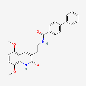 molecular formula C26H24N2O4 B14107004 N-(2-(5,8-dimethoxy-2-oxo-1,2-dihydroquinolin-3-yl)ethyl)-[1,1'-biphenyl]-4-carboxamide 