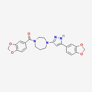 molecular formula C23H22N4O5 B14107026 benzo[d][1,3]dioxol-5-yl(4-(3-(benzo[d][1,3]dioxol-5-yl)-1H-pyrazol-5-yl)-1,4-diazepan-1-yl)methanone 