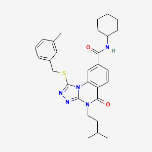 molecular formula C29H35N5O2S B14107027 N-cyclohexyl-4-isopentyl-1-((3-methylbenzyl)thio)-5-oxo-4,5-dihydro-[1,2,4]triazolo[4,3-a]quinazoline-8-carboxamide 