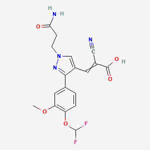 molecular formula C18H16F2N4O5 B14107137 3-[1-(3-Amino-3-oxopropyl)-3-[4-(difluoromethoxy)-3-methoxyphenyl]pyrazol-4-yl]-2-cyanoprop-2-enoic acid 