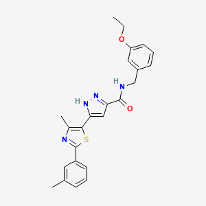 molecular formula C24H24N4O2S B14107158 N-(3-ethoxybenzyl)-3-(4-methyl-2-(m-tolyl)thiazol-5-yl)-1H-pyrazole-5-carboxamide 