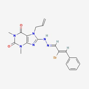 molecular formula C19H19BrN6O2 B14107215 8-{(2E)-2-[(2Z)-2-bromo-3-phenylprop-2-en-1-ylidene]hydrazinyl}-1,3-dimethyl-7-(prop-2-en-1-yl)-3,7-dihydro-1H-purine-2,6-dione 