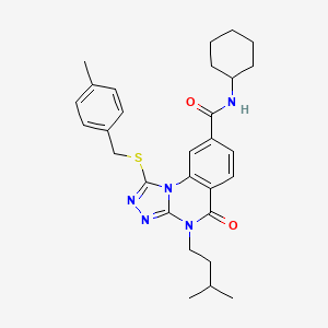 molecular formula C29H35N5O2S B14107492 N-cyclohexyl-4-isopentyl-1-((4-methylbenzyl)thio)-5-oxo-4,5-dihydro-[1,2,4]triazolo[4,3-a]quinazoline-8-carboxamide 