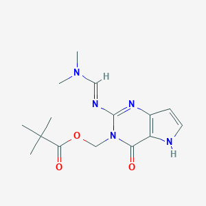 molecular formula C15H21N5O3 B141075 [2-[(E)-dimethylaminomethylideneamino]-4-oxo-5H-pyrrolo[3,2-d]pyrimidin-3-yl]methyl 2,2-dimethylpropanoate CAS No. 151587-58-5