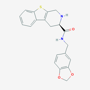 molecular formula C20H18N2O3S B141078 3-((Benzodioxol-5-yl)methylaminocarbonyl)-1,2,3,4-tetrahydro(1)benzothieno(2.3-c)pyridine CAS No. 151227-58-6