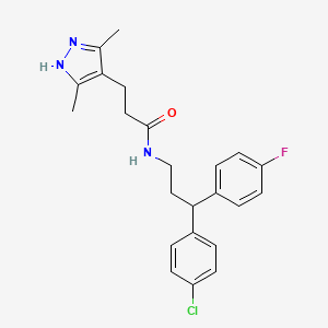 molecular formula C23H25ClFN3O B14107948 N-[3-(4-chlorophenyl)-3-(4-fluorophenyl)propyl]-3-(3,5-dimethyl-1H-pyrazol-4-yl)propanamide 