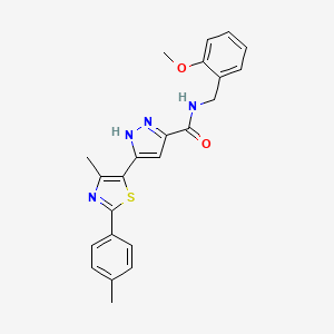 molecular formula C23H22N4O2S B14108032 N-(2-methoxybenzyl)-3-(4-methyl-2-(p-tolyl)thiazol-5-yl)-1H-pyrazole-5-carboxamide 