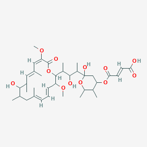 molecular formula C37H56O12 B141082 (E)-4-[2-hydroxy-2-[3-hydroxy-4-[(4Z,6E,12E,14E)-10-hydroxy-3,15-dimethoxy-7,9,11,13-tetramethyl-16-oxo-1-oxacyclohexadeca-4,6,12,14-tetraen-2-yl]pentan-2-yl]-5,6-dimethyloxan-4-yl]oxy-4-oxobut-2-enoic acid CAS No. 142386-67-2