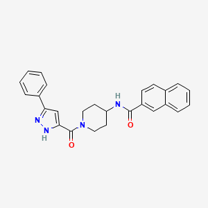 molecular formula C26H24N4O2 B14108232 N-(1-(3-phenyl-1H-pyrazole-5-carbonyl)piperidin-4-yl)-2-naphthamide 