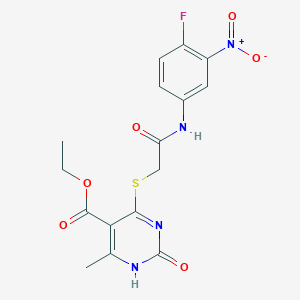 molecular formula C16H15FN4O6S B14108395 Ethyl 4-((2-((4-fluoro-3-nitrophenyl)amino)-2-oxoethyl)thio)-6-methyl-2-oxo-1,2-dihydropyrimidine-5-carboxylate 