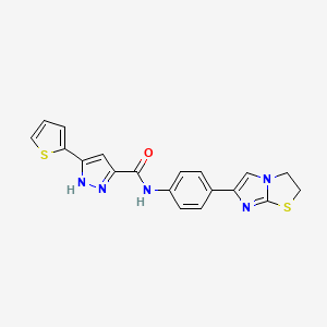 molecular formula C19H15N5OS2 B14108417 N-(4-(2,3-dihydroimidazo[2,1-b]thiazol-6-yl)phenyl)-3-(thiophen-2-yl)-1H-pyrazole-5-carboxamide 