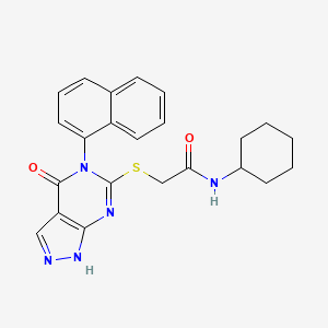 molecular formula C23H23N5O2S B14108426 N-cyclohexyl-2-((5-(naphthalen-1-yl)-4-oxo-4,5-dihydro-1H-pyrazolo[3,4-d]pyrimidin-6-yl)thio)acetamide 