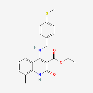 molecular formula C21H22N2O3S B14108509 Ethyl 8-methyl-4-((4-(methylthio)benzyl)amino)-2-oxo-1,2-dihydroquinoline-3-carboxylate 