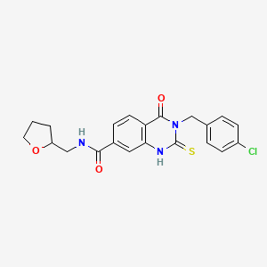 molecular formula C21H20ClN3O3S B14108527 3-[(4-chlorophenyl)methyl]-4-oxo-N-(oxolan-2-ylmethyl)-2-sulfanylidene-1H-quinazoline-7-carboxamide 