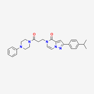 molecular formula C28H31N5O2 B14108573 5-[3-oxo-3-(4-phenylpiperazin-1-yl)propyl]-2-[4-(propan-2-yl)phenyl]pyrazolo[1,5-a]pyrazin-4(5H)-one 