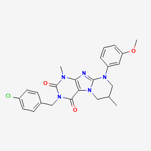 molecular formula C24H24ClN5O3 B14108630 3-[(4-chlorophenyl)methyl]-9-(3-methoxyphenyl)-1,7-dimethyl-7,8-dihydro-6H-purino[7,8-a]pyrimidine-2,4-dione 