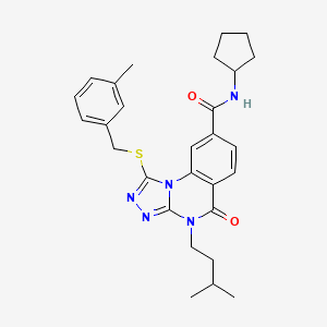 molecular formula C28H33N5O2S B14108703 N-cyclopentyl-4-isopentyl-1-((3-methylbenzyl)thio)-5-oxo-4,5-dihydro-[1,2,4]triazolo[4,3-a]quinazoline-8-carboxamide 