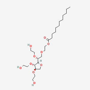 molecular formula C26H50O10 B14108845 2-[(2R)-2-[(2R,3S,4R)-3,4-bis(2-hydroxyethoxy)oxolan-2-yl]-2-(2-hydroxyethoxy)ethoxy]ethyl dodecanoate 