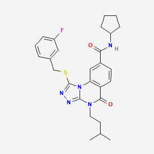 molecular formula C27H30FN5O2S B14108869 N-cyclopentyl-1-((3-fluorobenzyl)thio)-4-isopentyl-5-oxo-4,5-dihydro-[1,2,4]triazolo[4,3-a]quinazoline-8-carboxamide 
