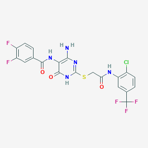 molecular formula C20H13ClF5N5O3S B14108881 N-(4-amino-2-((2-((2-chloro-5-(trifluoromethyl)phenyl)amino)-2-oxoethyl)thio)-6-oxo-1,6-dihydropyrimidin-5-yl)-3,4-difluorobenzamide 