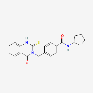 molecular formula C21H21N3O2S B14108907 N-cyclopentyl-4-[(4-oxo-2-sulfanylidene-1,2,3,4-tetrahydroquinazolin-3-yl)methyl]benzamide 