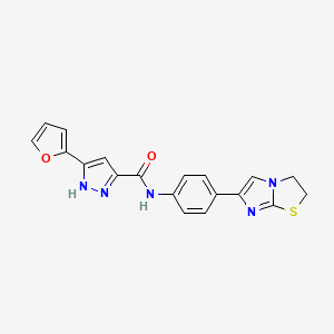 molecular formula C19H15N5O2S B14108927 N-(4-(2,3-dihydroimidazo[2,1-b]thiazol-6-yl)phenyl)-3-(furan-2-yl)-1H-pyrazole-5-carboxamide 