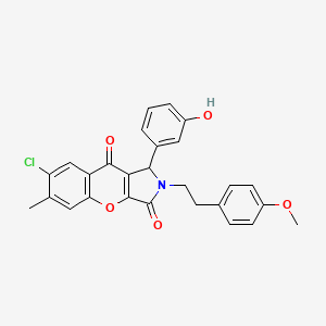 molecular formula C27H22ClNO5 B14109040 7-Chloro-1-(3-hydroxyphenyl)-2-[2-(4-methoxyphenyl)ethyl]-6-methyl-1,2-dihydrochromeno[2,3-c]pyrrole-3,9-dione 