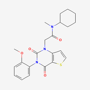 molecular formula C22H25N3O4S B14109163 N-cyclohexyl-2-(3-(2-methoxyphenyl)-2,4-dioxo-3,4-dihydrothieno[3,2-d]pyrimidin-1(2H)-yl)-N-methylacetamide 