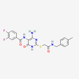 molecular formula C21H19F2N5O3S B14109345 N-(4-amino-2-((2-((4-methylbenzyl)amino)-2-oxoethyl)thio)-6-oxo-1,6-dihydropyrimidin-5-yl)-3,4-difluorobenzamide 