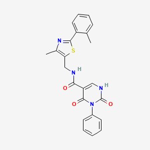 molecular formula C23H20N4O3S B14109369 N-((4-methyl-2-(o-tolyl)thiazol-5-yl)methyl)-2,4-dioxo-3-phenyl-1,2,3,4-tetrahydropyrimidine-5-carboxamide 