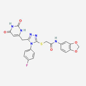 molecular formula C22H17FN6O5S B14109378 N-(1,3-benzodioxol-5-yl)-2-[[5-[(2,4-dioxo-1H-pyrimidin-6-yl)methyl]-4-(4-fluorophenyl)-1,2,4-triazol-3-yl]sulfanyl]acetamide 