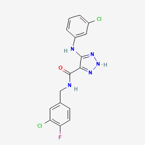 molecular formula C16H12Cl2FN5O B14109429 N-(3-chloro-4-fluorobenzyl)-5-((3-chlorophenyl)amino)-1H-1,2,3-triazole-4-carboxamide 
