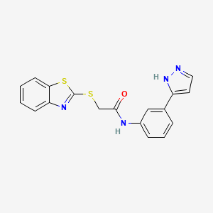 molecular formula C18H14N4OS2 B14109526 N-(3-(1H-pyrazol-3-yl)phenyl)-2-(benzo[d]thiazol-2-ylthio)acetamide 