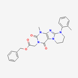 molecular formula C25H25N5O4 B14109818 benzyl 2-[1-methyl-9-(2-methylphenyl)-2,4-dioxo-7,8-dihydro-6H-purino[7,8-a]pyrimidin-3-yl]acetate 