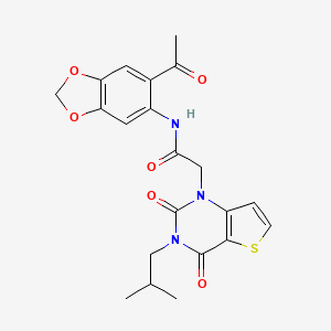 molecular formula C21H21N3O6S B14110060 N-(6-acetyl-1,3-benzodioxol-5-yl)-2-[3-(2-methylpropyl)-2,4-dioxo-3,4-dihydrothieno[3,2-d]pyrimidin-1(2H)-yl]acetamide 
