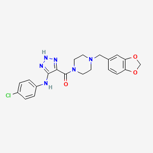 molecular formula C21H21ClN6O3 B14110135 [4-(1,3-benzodioxol-5-ylmethyl)piperazin-1-yl]{5-[(4-chlorophenyl)amino]-1H-1,2,3-triazol-4-yl}methanone 