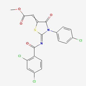 molecular formula C19H11Cl3N2O4S B14110155 Methyl 2-[3-(4-chlorophenyl)-2-(2,4-dichlorobenzoyl)imino-4-oxo-1,3-thiazolidin-5-ylidene]acetate 