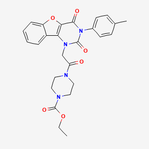 molecular formula C26H26N4O6 B14110280 ethyl 4-(2-(2,4-dioxo-3-(p-tolyl)-3,4-dihydrobenzofuro[3,2-d]pyrimidin-1(2H)-yl)acetyl)piperazine-1-carboxylate 