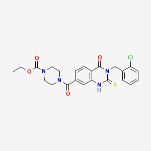 molecular formula C23H23ClN4O4S B14110321 ethyl 4-[3-[(2-chlorophenyl)methyl]-4-oxo-2-sulfanylidene-1H-quinazoline-7-carbonyl]piperazine-1-carboxylate 