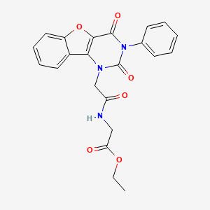 molecular formula C22H19N3O6 B14110618 ethyl 2-(2-(2,4-dioxo-3-phenyl-3,4-dihydrobenzofuro[3,2-d]pyrimidin-1(2H)-yl)acetamido)acetate 