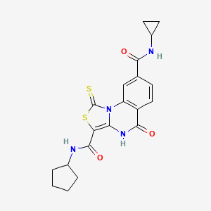 molecular formula C20H20N4O3S2 B14110655 N3-cyclopentyl-N8-cyclopropyl-5-oxo-1-thioxo-4,5-dihydro-1H-thiazolo[3,4-a]quinazoline-3,8-dicarboxamide 