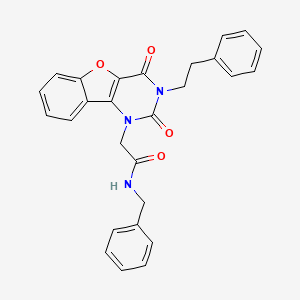 molecular formula C27H23N3O4 B14110896 N-benzyl-2-[2,4-dioxo-3-(2-phenylethyl)-3,4-dihydro[1]benzofuro[3,2-d]pyrimidin-1(2H)-yl]acetamide 